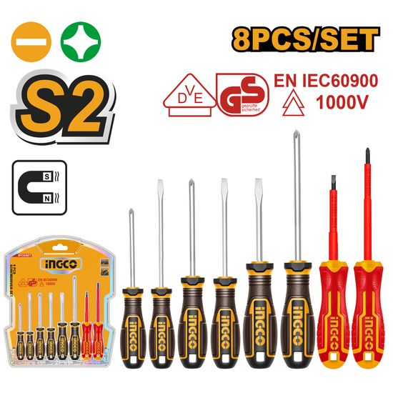 INGCO S/driver S2 Set Ph&slotted Cr-v 8pc