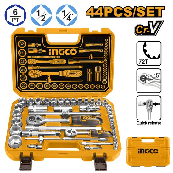 INGCO Socket Set 1/4+1/2 44pc Bmc
