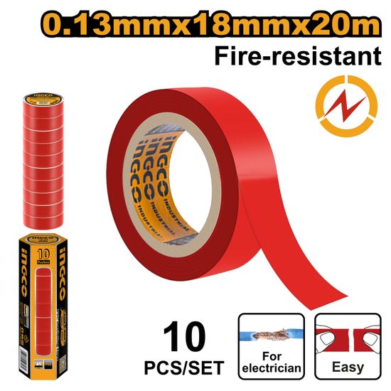 INGCO Tape Insul 20mx18x0.13mm Red P/10