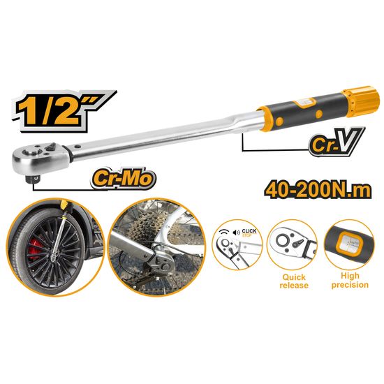 INGCO Wrench Torque 1/2 530mm 40-200 N.m Adj Cr-v