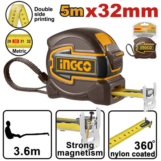 INGCO T/measure Steel R/case 5mx32mm Mag Dbl Hook