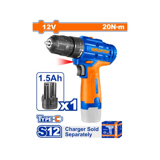 WADFOW 12v Ps+ C/l Drill 20nm Usb Type -c + 1.5ah Bat