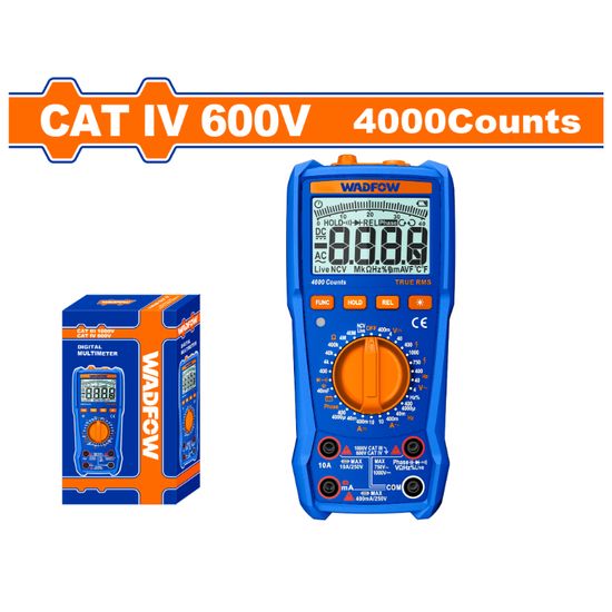 WADFOW Multimeter Digital 600v Cativ Rms 4000 + Bat