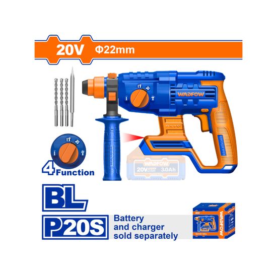 WADFOW 20v Ps+ C/l Rotary Hammer Drill B/less