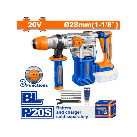 WADFOW 20v Ps+ C/l Rotary Hammer Drill B/l Incl Ass