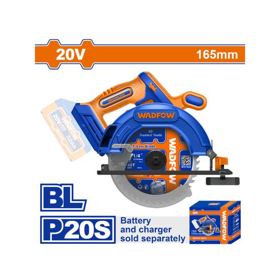 WADFOW 20v Ps+ C/l Circular Saw B/less 165mm + Ass