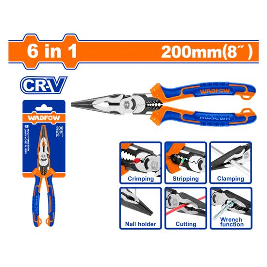 WADFOW Plier L/nose 6 In 1 Multi Function 200mm