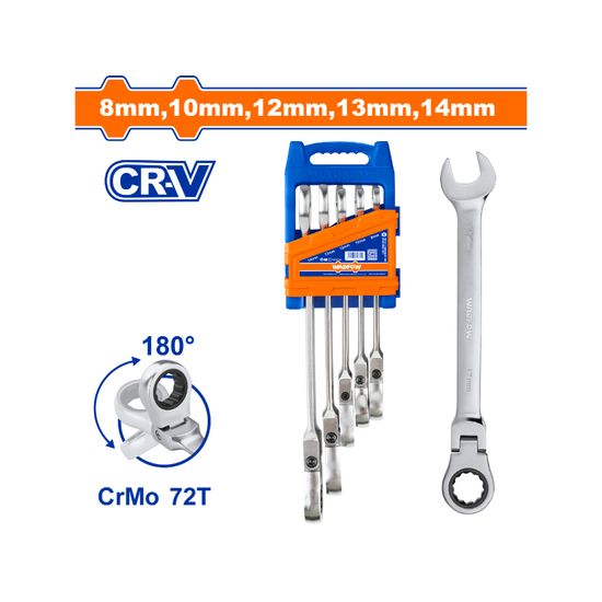 WADFOW Spanner Ratchet Flex Set Cr-mo 8-14mm 5pcs