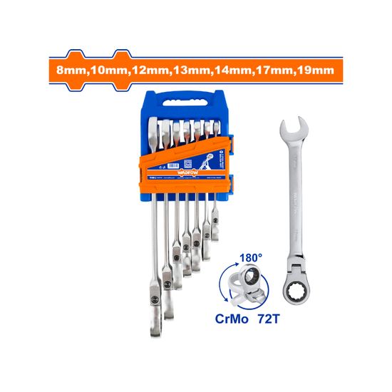 WADFOW Spanner Ratchet Flex Set Cr-mo 8-19mm 7pcs