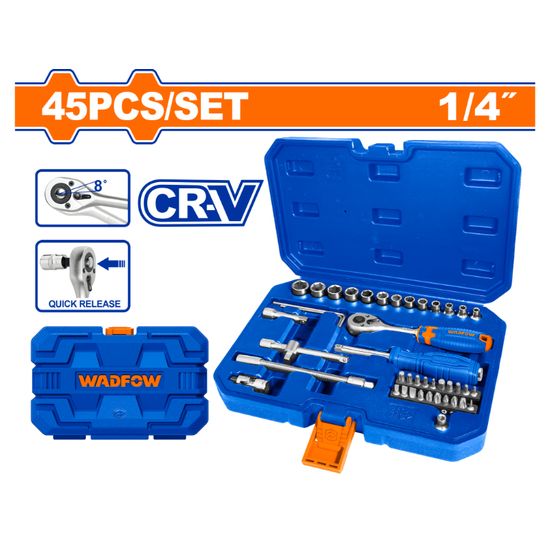 WADFOW Socket Set Cr-v 1/4 45t 45pcs