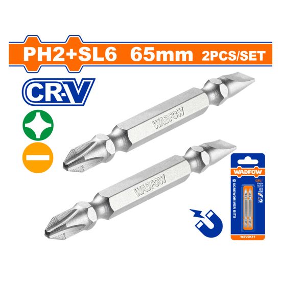 WADFOW S/driver Bit Mag Set Ph2+sl6 65mm 2pcs
