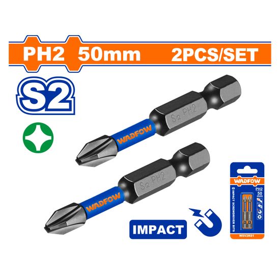 WADFOW S/driver Bit Mag Impact Set S2 Ph2 50mm 2pcs