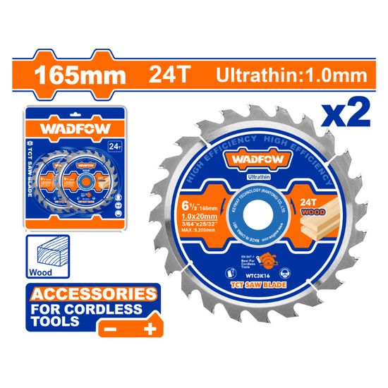 WADFOW Blade Tct Wood U/thin 24t 165mm 2pcs