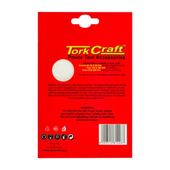 TORK CRAFT Sanding Disc 125mm No Hole 40 Grit 10/pack Hook And Loop