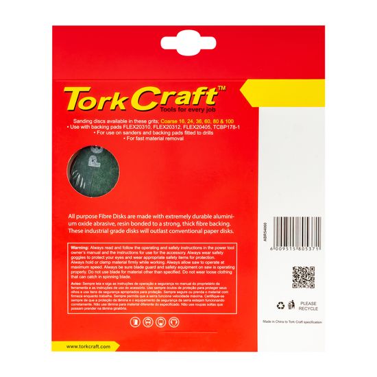 TORK CRAFT Fibre Disc 180mm 60 Grit 5/pack