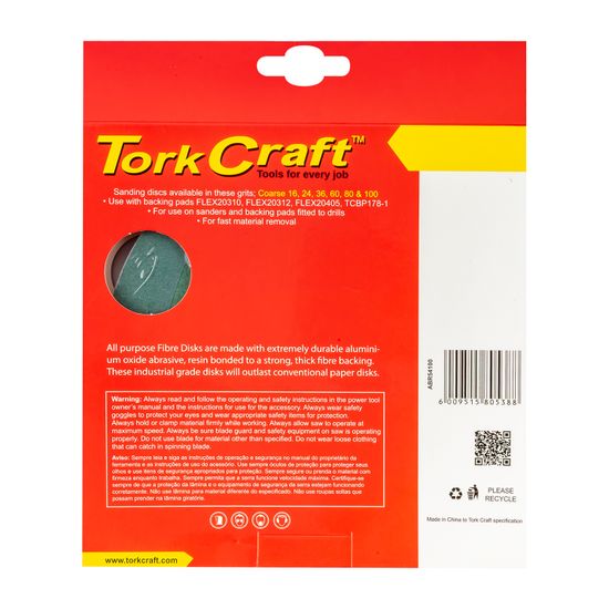 TORK CRAFT Fibre Disc 180mm 100 Grit 5/pack