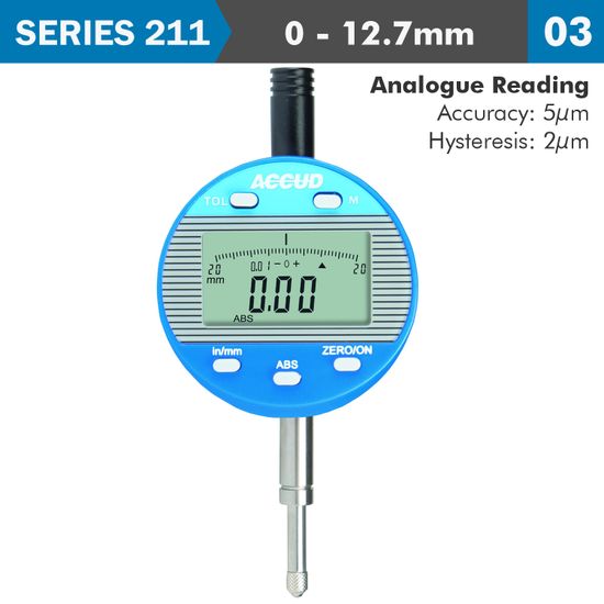 ACCUD Dig. Indicator Flat & Lug Back 12.7mm 0.01mm Res.