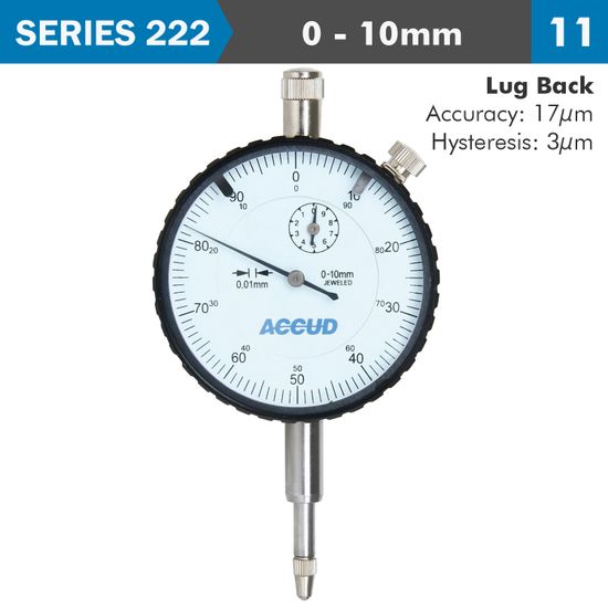 ACCUD Dial Indicator 20mm 0.01mm Grad. Lug&flat Back