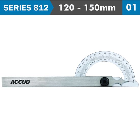 ACCUD Protractor 120x 150mm 180 Deg. 0.3 Deg Acc. 1 Deg. Grad.