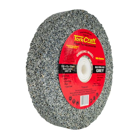 TORK CRAFT Grinding Wheel 150x25x32mm Bore Coarse 36gr W/bushes For Bench Grinder