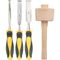 TORK CRAFT Chisel Set Wood 3 Piece Plus Wooden Mallet Blister