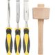 TORK CRAFT Chisel Set Wood 3 Piece Plus Wooden Mallet Blister